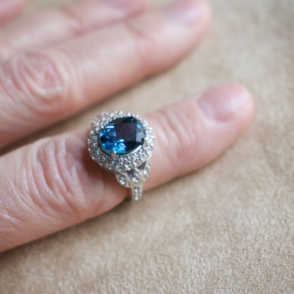 Blue & White Cubic Zirconia SS Ring